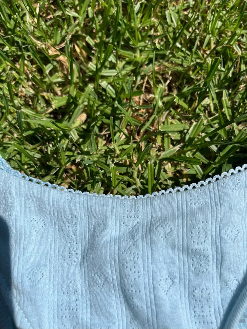 Frankie’s Bikinis Katarina Pointelle Bikini Bottom L Blue Scalloped Trim Cheeky